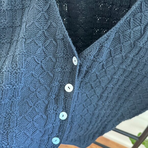 Vintage Navy Knit Sweater Vest with Shell Buttons - Picture 2 of 6